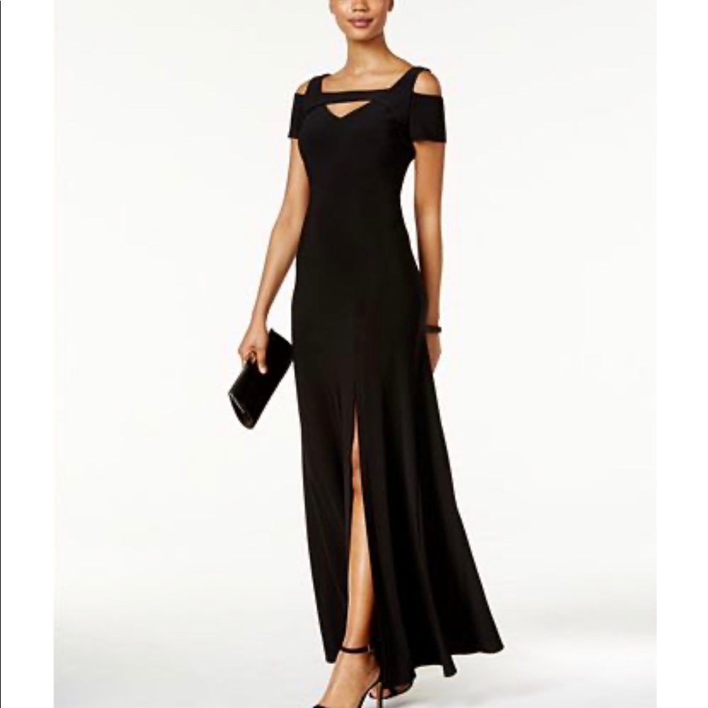 Nightway Cold-Shoulder Keyhole Gown